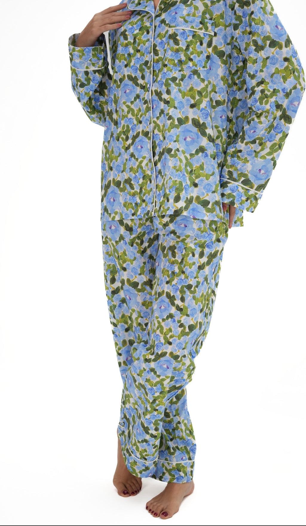 Sky blue  - Cotton Long Pajama Set