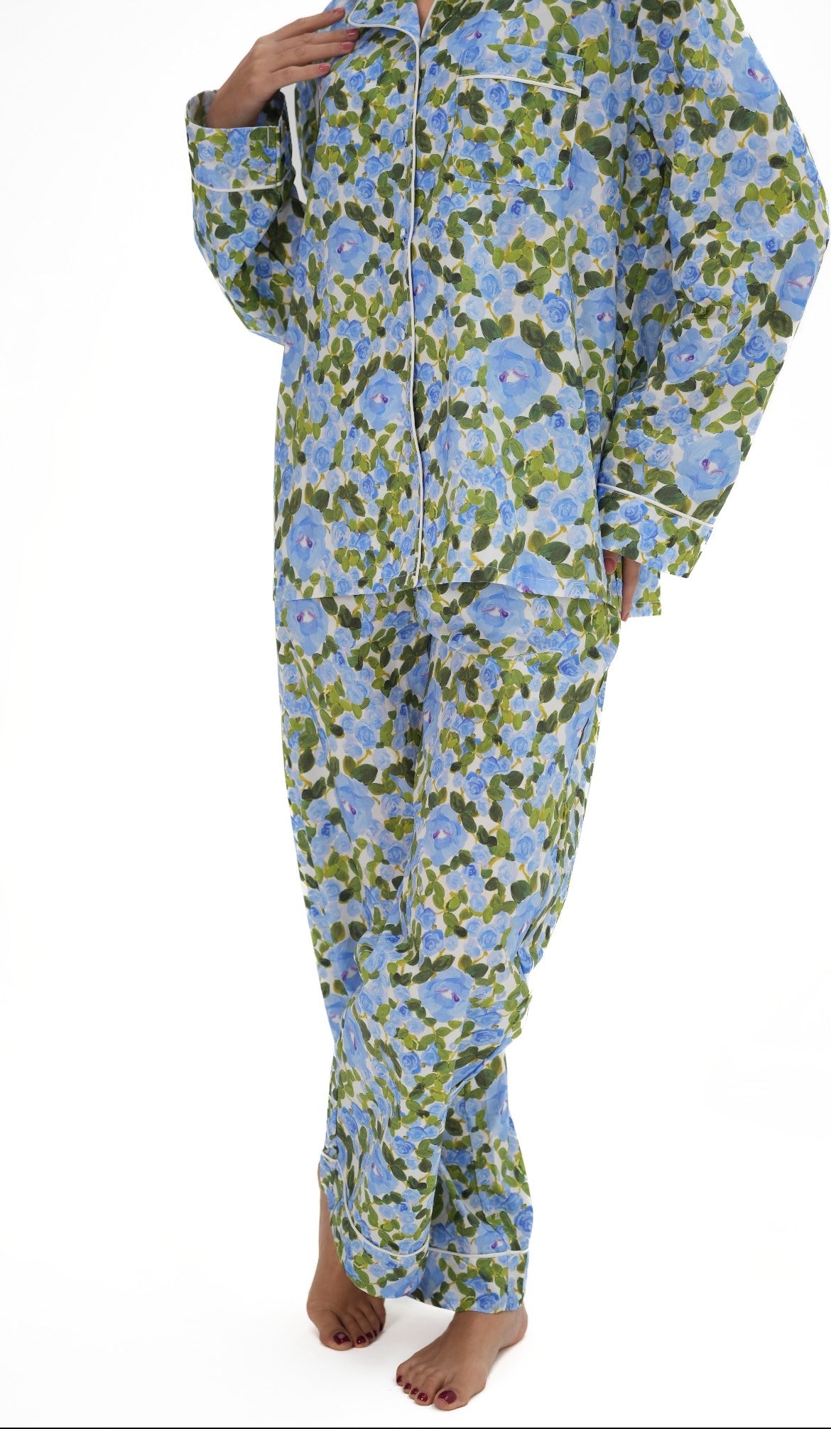 Sky blue  - Cotton Long Pajama Set
